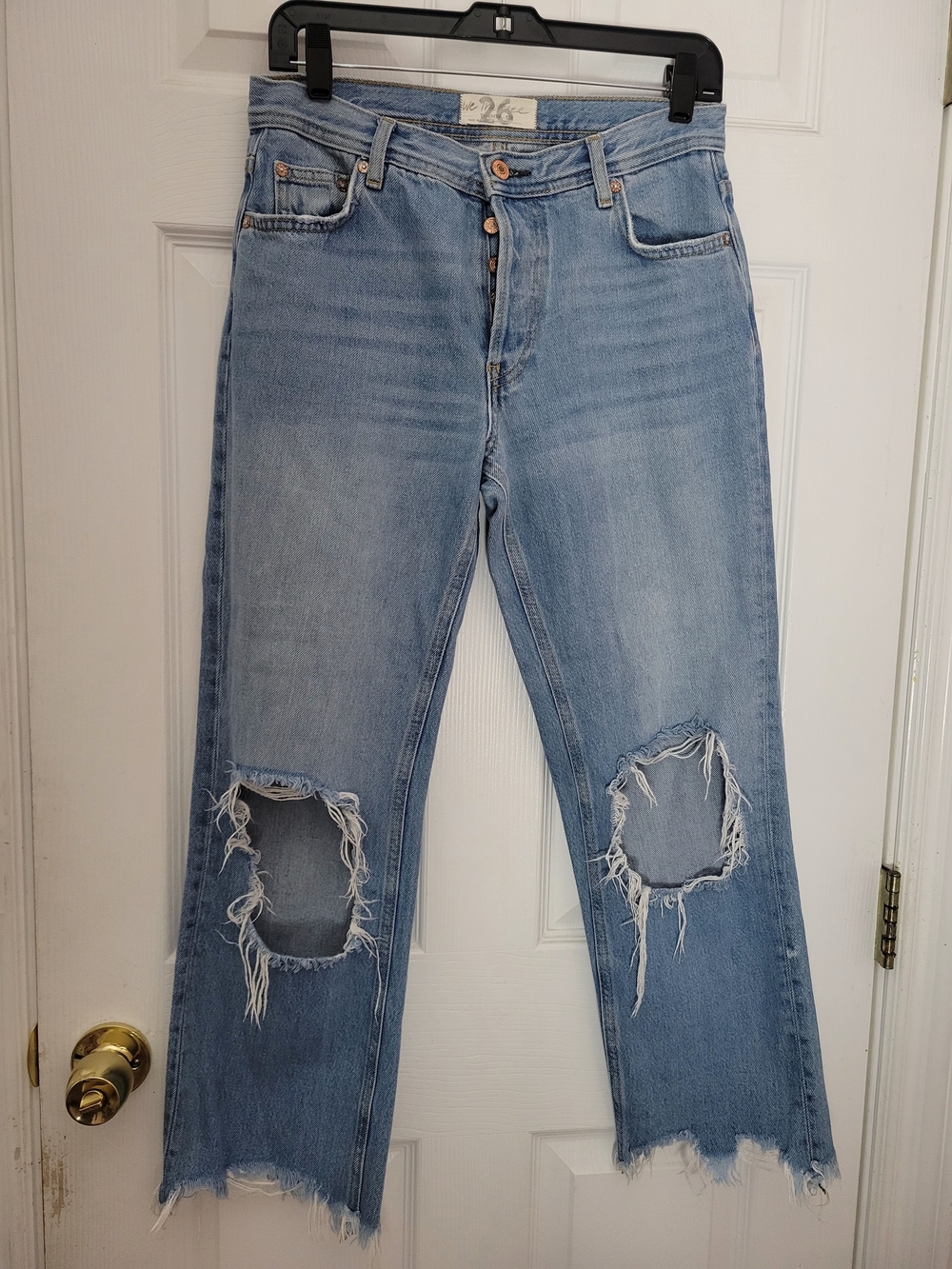 We The Free Light Blue Straight-Leg Distressed Jeans